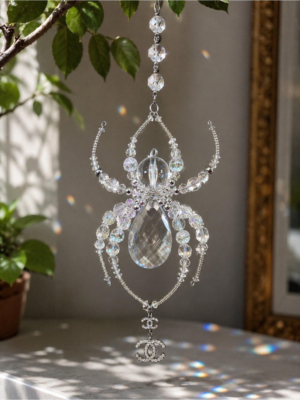 Beaded Crystal Spider Suncatcher Handmade